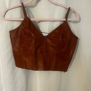 Faux Leather Cropped Cami Top in Chestnut
